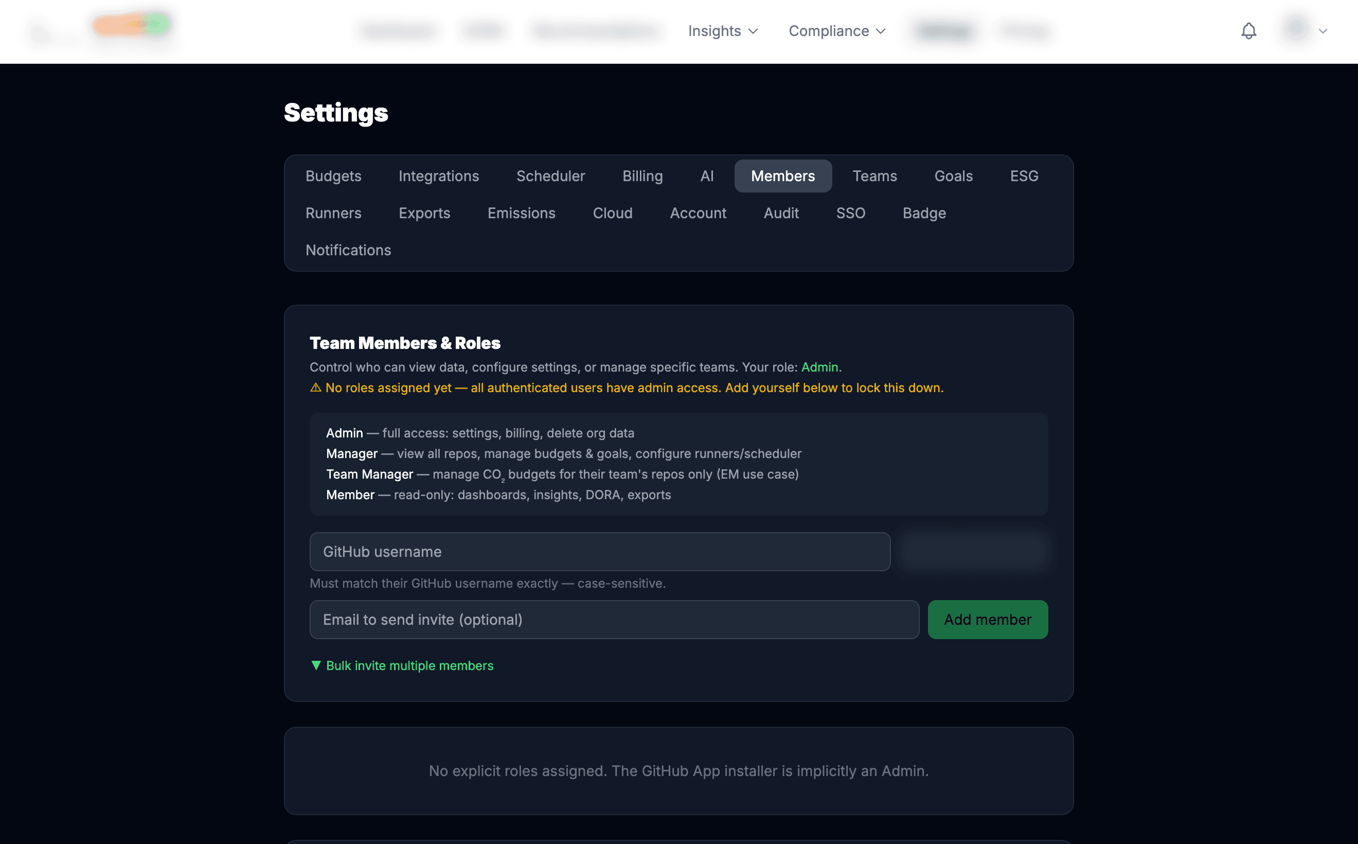 Settings Members tab